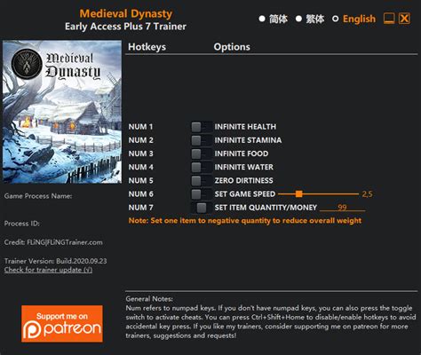 Medieval Dynasty GAME TRAINER v0.1.0.8 +9 Trainer.
